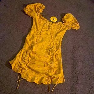 NWT: Large; mini dress, Yellowish gold amelia floral
